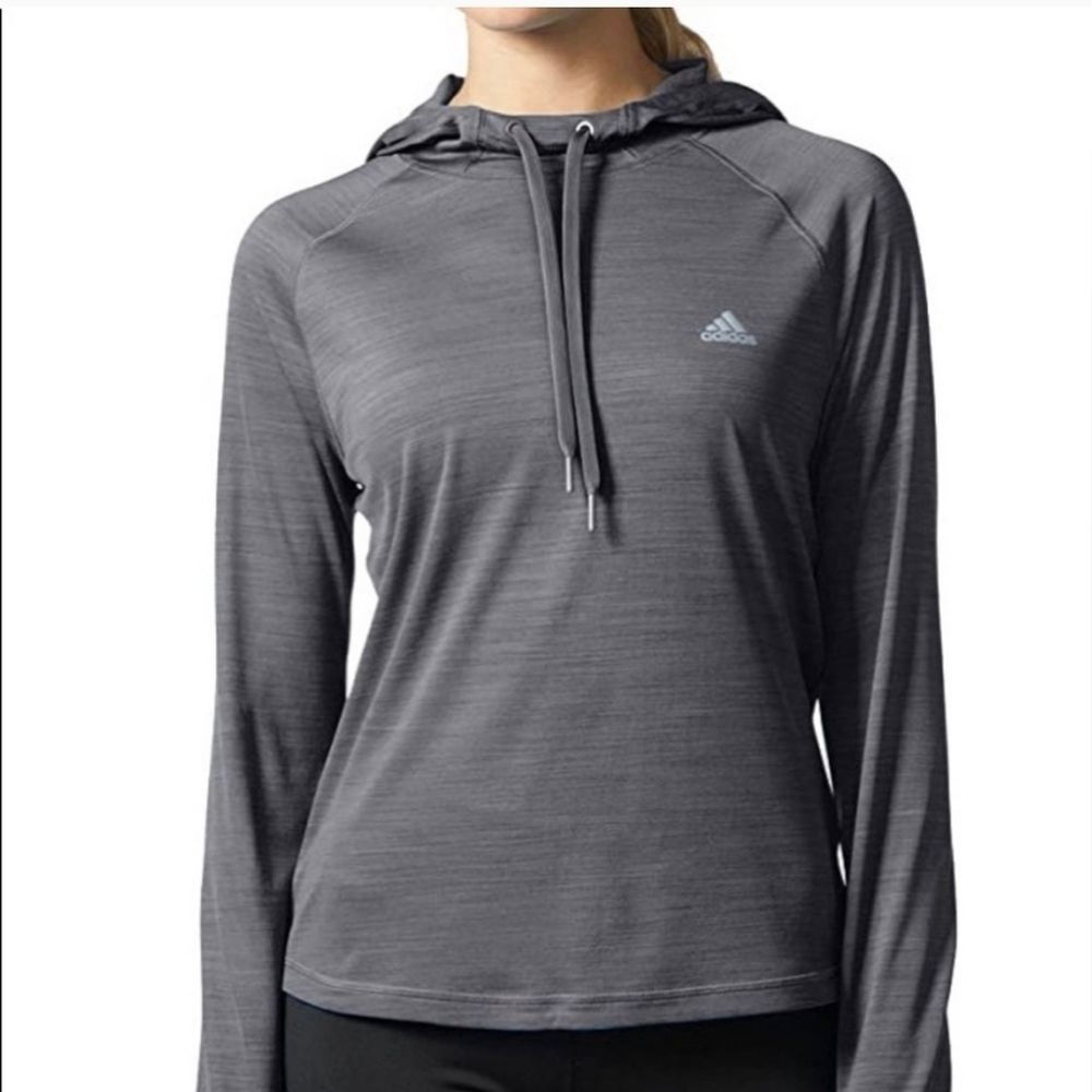 Adidas Climalite Heather Grey Lightweight Running Hoodie Thumb Holes Athleisure